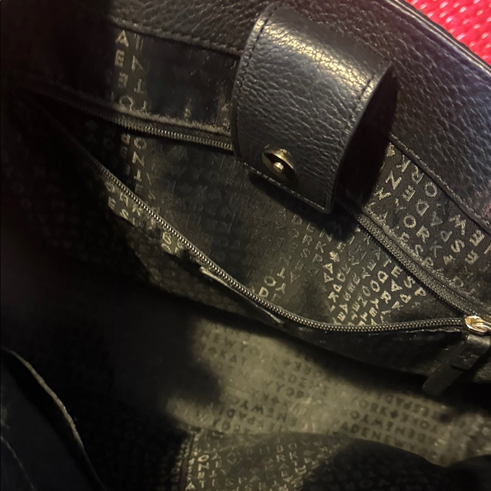 kate spade black leather satchel with white Aztec pattern - Picture 4 of 6